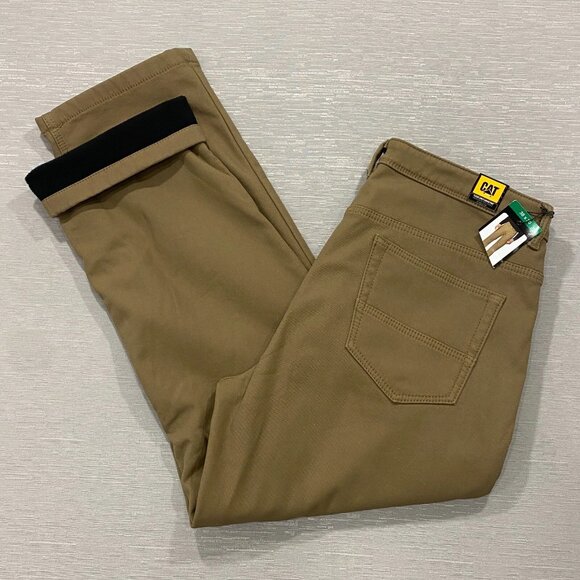 CAT Caterpillar Work Pants Mens 38 x 30 Brown Canvas Fleece Lined Insulated - Picture 2 of 14